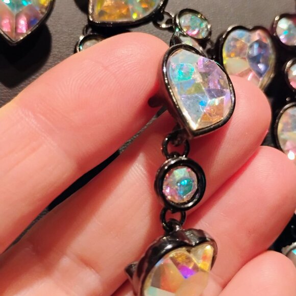 Vtg Yves Saint Laurent YSL Crystal Aurora Borealis Heart Necklace Collar Bib - Picture 5 of 15